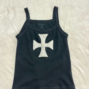 Brandy Melville Black Tank Top with White Cross Appliqué